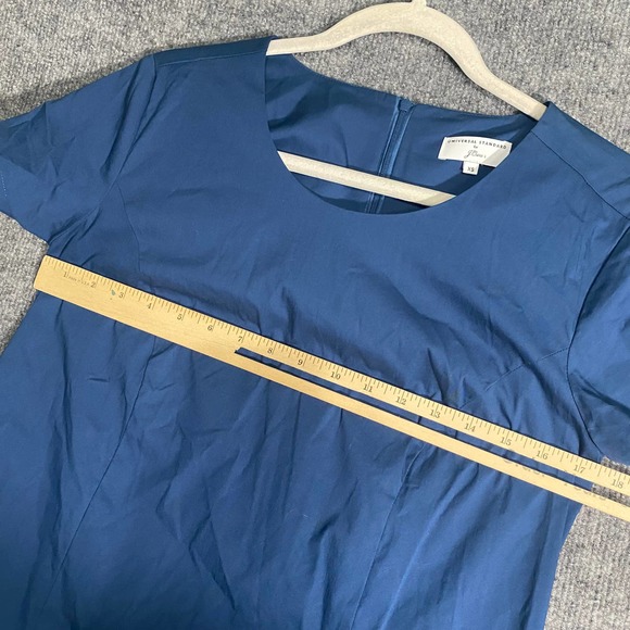 Universal Standard x J. Crew Mini Dress XS Blue Drop Waist Short Sleeve Preppy - Picture 6 of 10